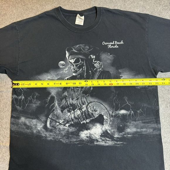 Ormond Beach FL Pirate Skull T Shirt Men’s XL Black Double Sided Graphic Tee - Picture 6 of 7
